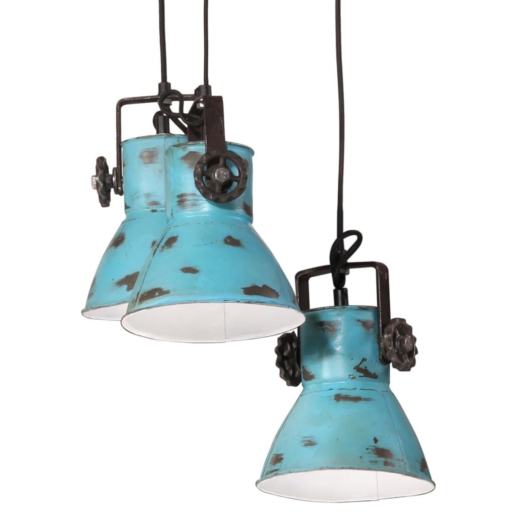 Lazaro | Blue Industrial Pendant Lamp with 3 E27 Sockets – 110 cm Iron Design - Lamps