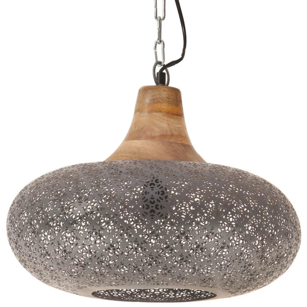 James | Industrial Pendant Lamp With Iron & Mango Wood - Lamps