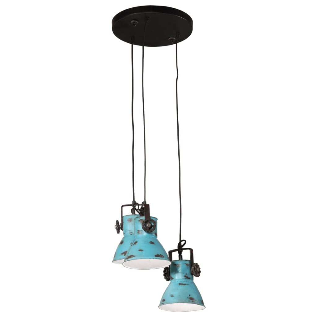 Lazaro | Blue Industrial Pendant Lamp with 3 E27 Sockets – 110 cm Iron Design - Lamps