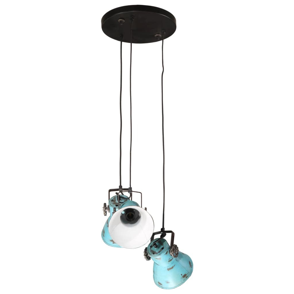 Lazaro | Blue Industrial Pendant Lamp with 3 E27 Sockets – 110 cm Iron Design - Lamps
